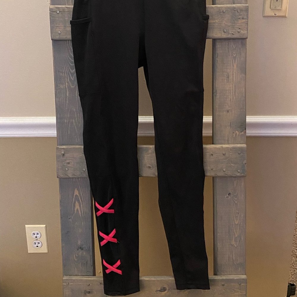 Black Crop Leggings with Pink Accents